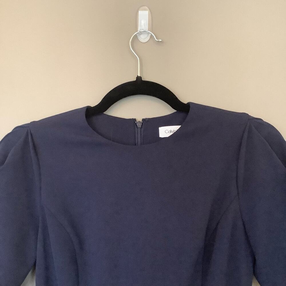 CALVIN KLEIN Navy 3/4 Sleeve Crew Neck Above The Knee Dress - Picture 6 of 9